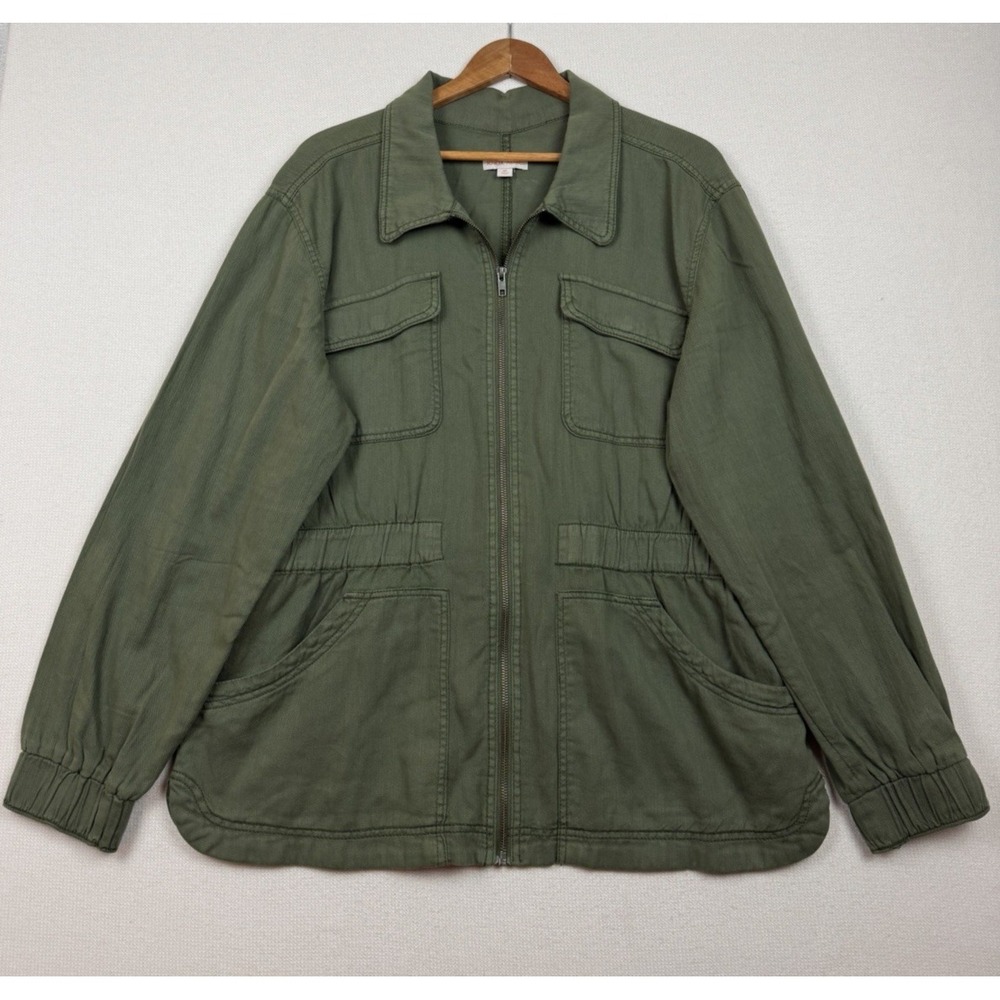Knox Rose Womens Utility Jacket XXL Green Full‎ Zip Collared Pockets Military